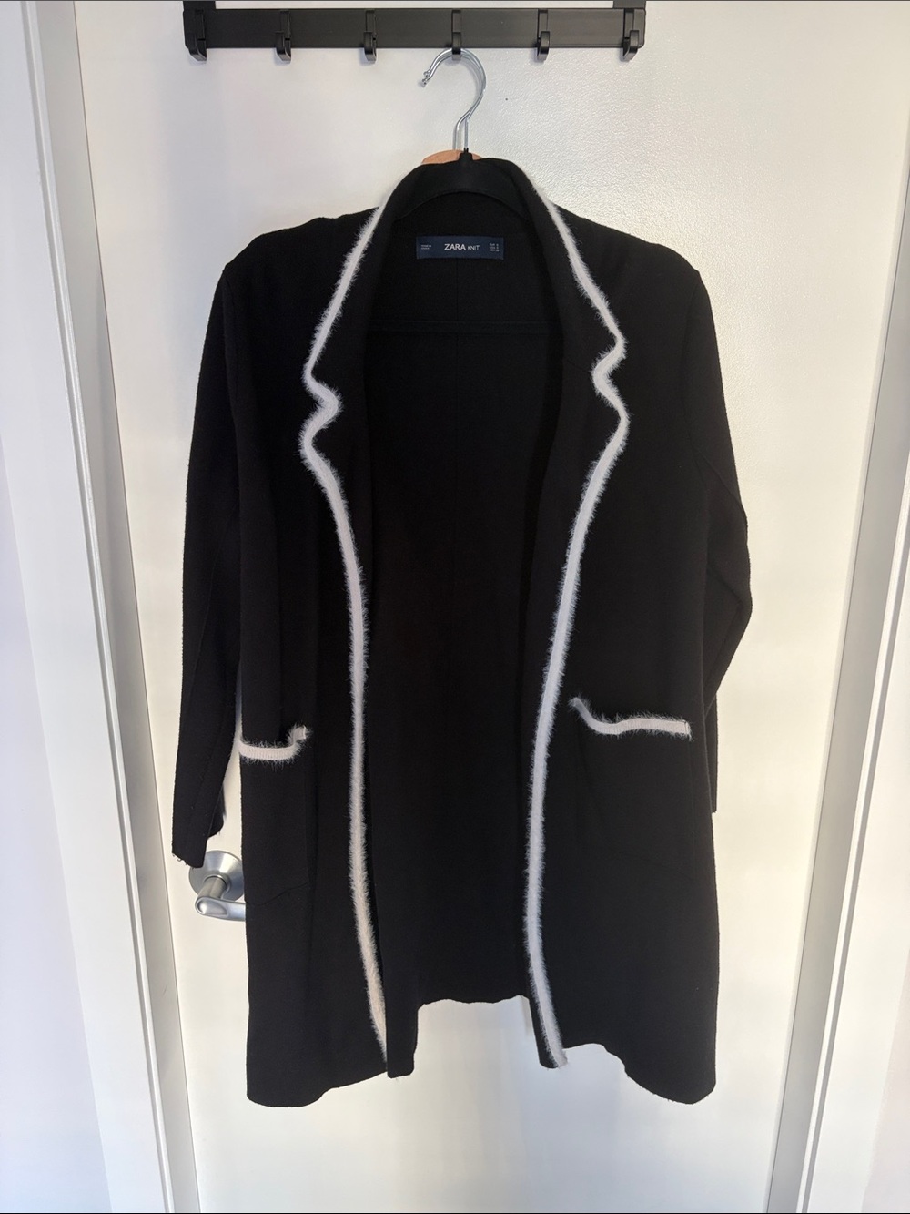 ZARA Black Cardigan with White Contrast Trim